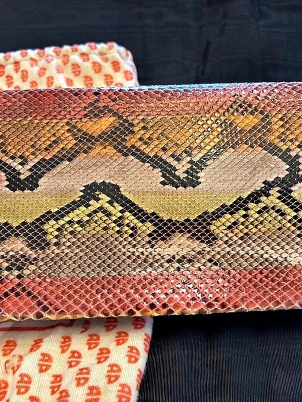 Andrea Pfister Venus Moresca Snake Print Clutch Brown & Pink